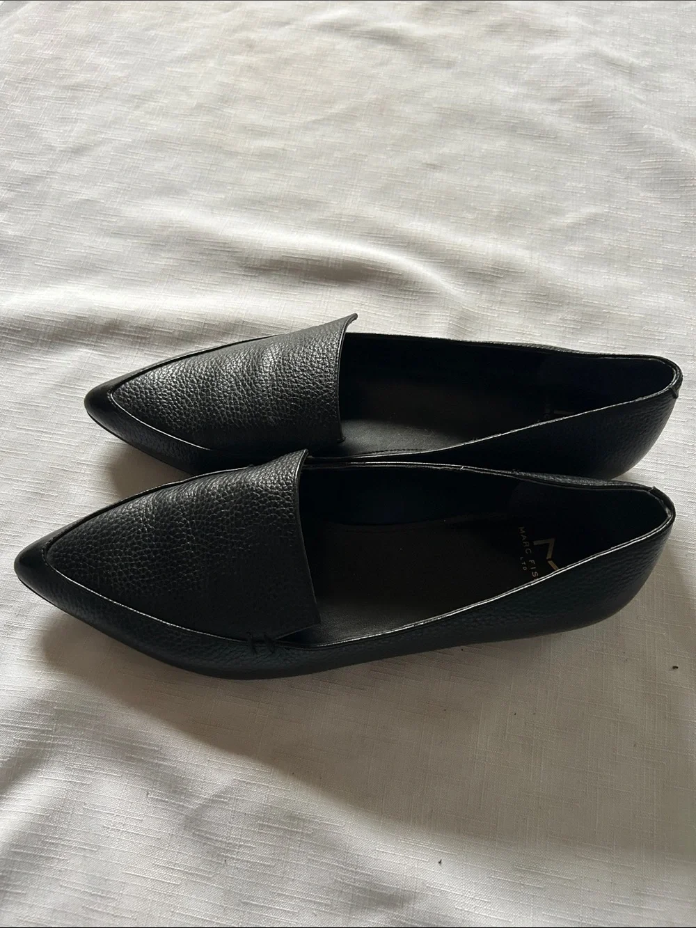 Marc Fisher Black Pointed Leather Slip-On Loafers